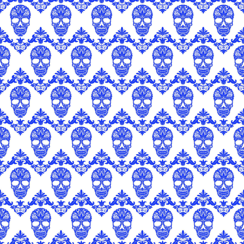 Blue and white floral skull pattern craft vinyl sheet - HTV -  Adhesive Vinyl -  Halloween pattern HTV810 - Breeze Crafts