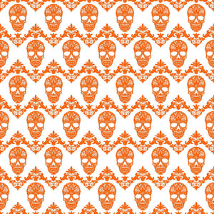 Orange and white floral skull pattern craft vinyl sheet - HTV -  Adhesive Vinyl -  Halloween pattern HTV819