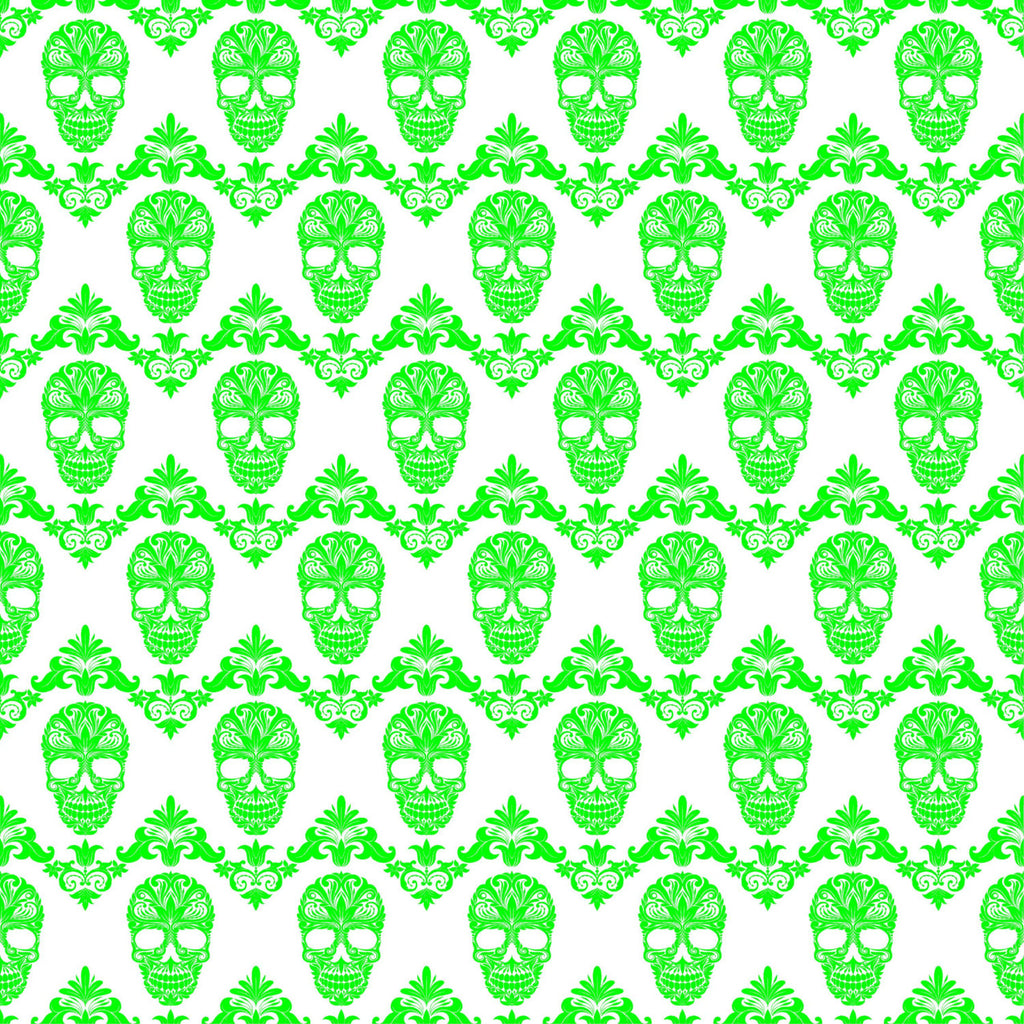 Green and white floral skull pattern craft vinyl sheet - HTV -  Adhesive Vinyl -  Halloween pattern HTV804