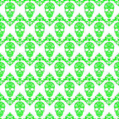 Green and white floral skull pattern craft vinyl sheet - HTV -  Adhesive Vinyl -  Halloween pattern HTV804