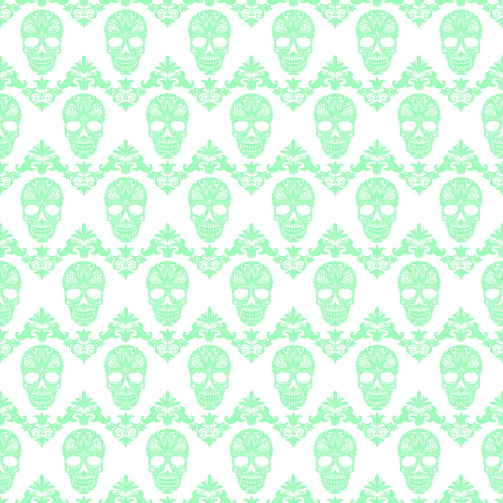 Mint and white floral skull pattern craft vinyl sheet - HTV -  Adhesive Vinyl -  Halloween pattern HTV806