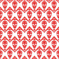 Red and white floral skull pattern craft vinyl sheet - HTV -  Adhesive Vinyl -  Halloween pattern HTV818