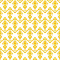 Yellow-Orange and white floral skull pattern craft vinyl sheet - HTV -  Adhesive Vinyl -  Halloween pattern HTV820