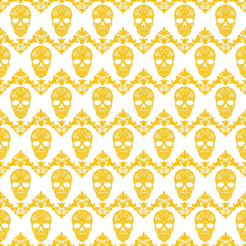 Yellow-Orange and white floral skull pattern craft vinyl sheet - HTV -  Adhesive Vinyl -  Halloween pattern HTV820