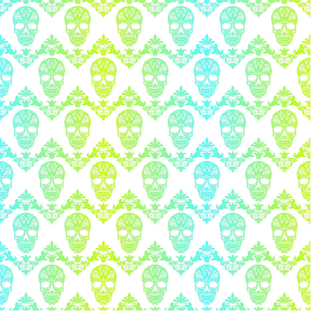 Cyan lime and white floral skull gradient pattern craft vinyl sheet - HTV -  Adhesive Vinyl -  Halloween pattern HTV824 - Breeze Crafts