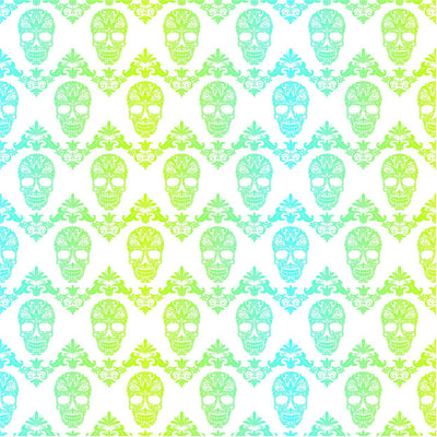 Cyan lime and white floral skull gradient pattern craft vinyl sheet - HTV -  Adhesive Vinyl -  Halloween pattern HTV824 - Breeze Crafts