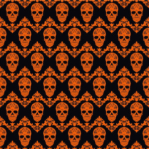 Black and orange floral skull pattern craft  vinyl sheet - HTV -  Adhesive Vinyl -  Halloween pattern HTV831 - Breeze Crafts