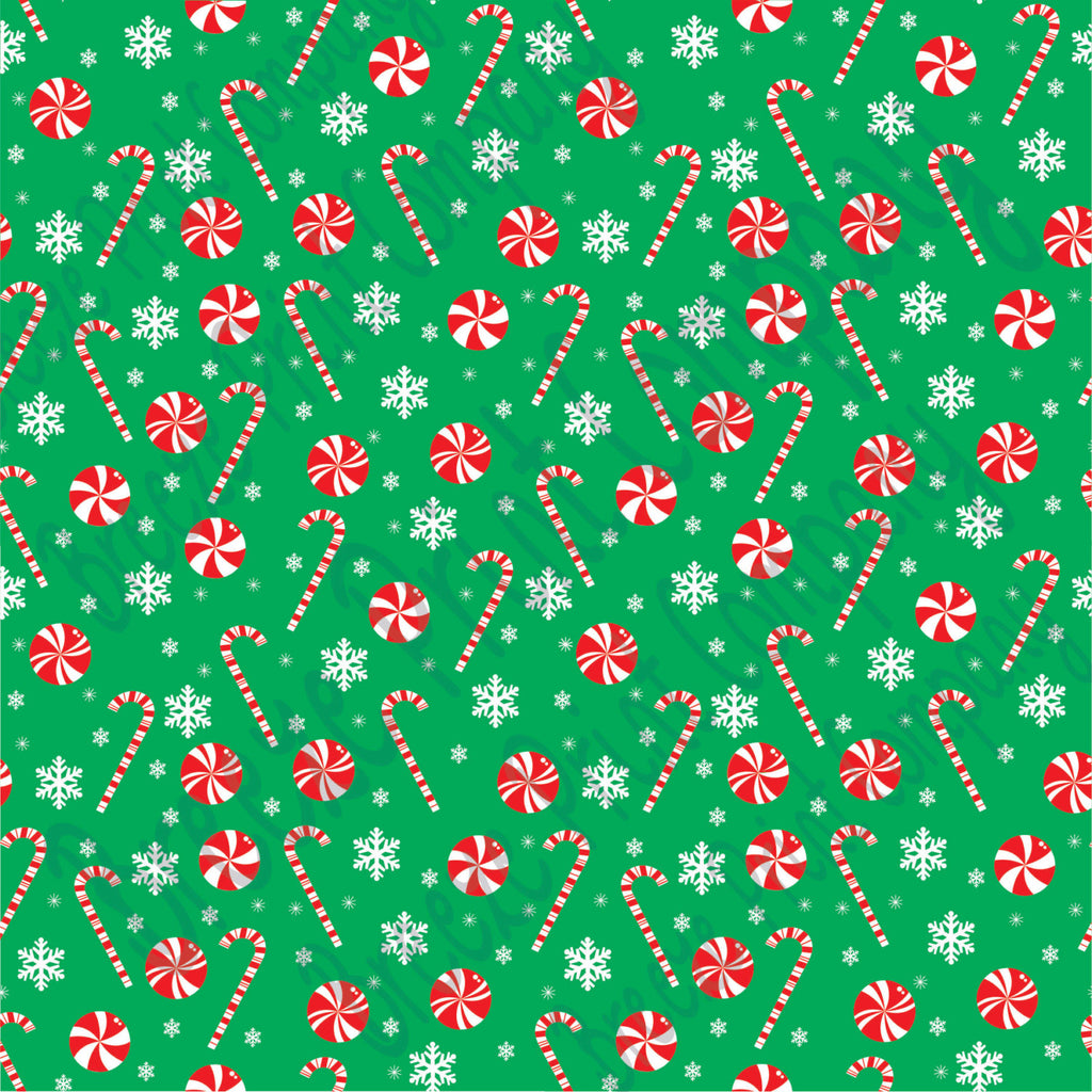 Green candy cane and snowflake craft  vinyl sheet - HTV -  Adhesive Vinyl -  winter Christmas pattern HTV1702