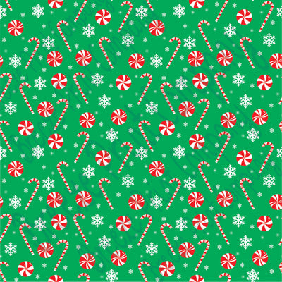 Green candy cane and snowflake craft  vinyl sheet - HTV -  Adhesive Vinyl -  winter Christmas pattern HTV1702