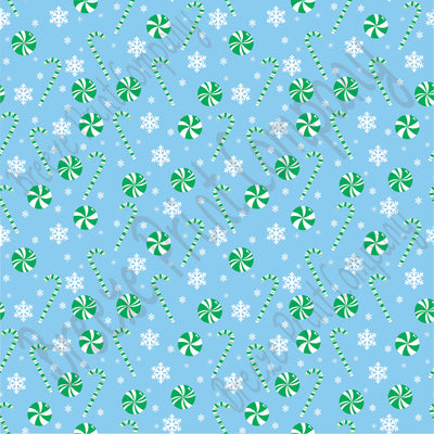 Light Blue candy cane and snowflake craft  vinyl sheet - HTV -  Adhesive Vinyl -  winter Christmas pattern HTV1704