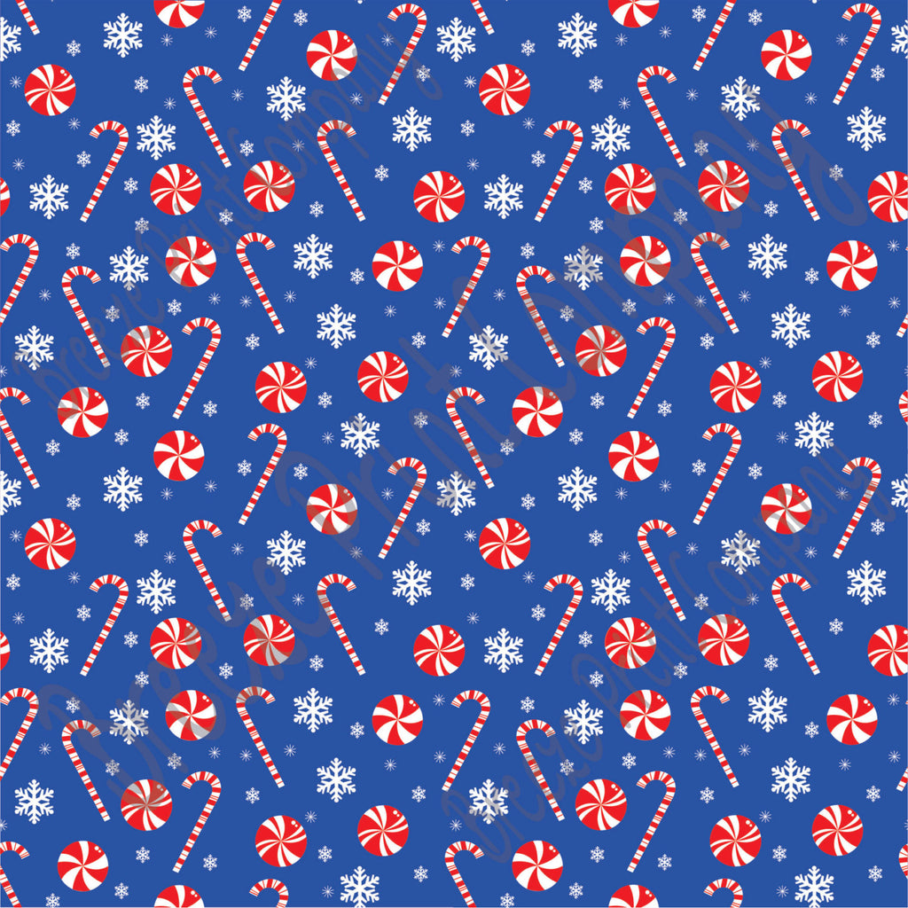 Blue candy cane and snowflake craft  vinyl sheet - HTV -  Adhesive Vinyl -  winter Christmas pattern HTV1703 - Breeze Crafts