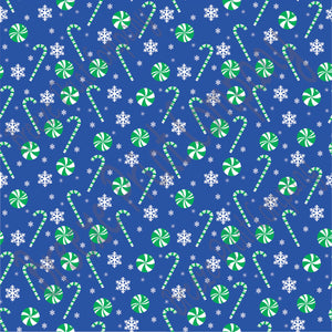 Blue with green candy cane and snowflake craft  vinyl sheet - HTV -  Adhesive Vinyl -  winter Christmas pattern HTV1706 - Breeze Crafts