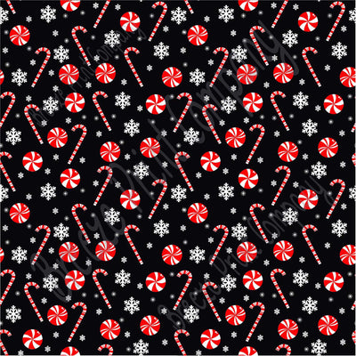 Black and red candy cane and snowflake craft  vinyl sheet - HTV -  Adhesive Vinyl -  winter Christmas pattern HTV1707 - Breeze Crafts