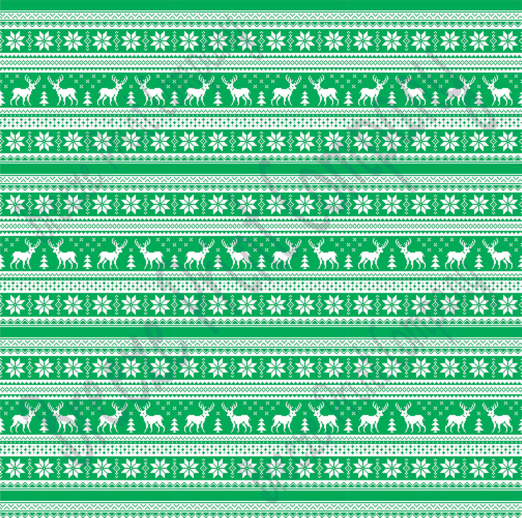 Green and white Christmas pattern craft  vinyl sheet - HTV -  Adhesive Vinyl -  reindeer Nordic knitted sweater pattern HTV3614