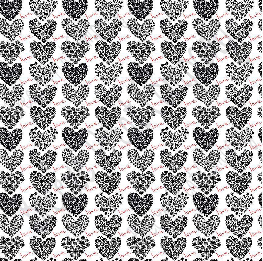 White with black and red floral heart craft  vinyl sheet - HTV -  Adhesive Vinyl -  Valentine's Day HTV3904