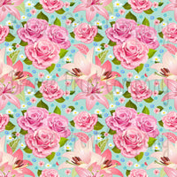 Floral mint craft  vinyl sheet - HTV -  Adhesive Vinyl -  large flower pattern vinyl rose and lily HTV2201 - Breeze Crafts