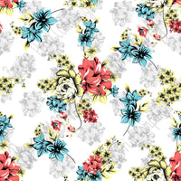 Floral aqua, coral, yellow and gray craft  vinyl sheet - HTV -  Adhesive Vinyl -  flower pattern vinyl  HTV2206 - Breeze Crafts