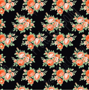 Orange peach rose floral craft  vinyl sheet - HTV -  Adhesive Vinyl -  with black background flower pattern vinyl  HTV2224