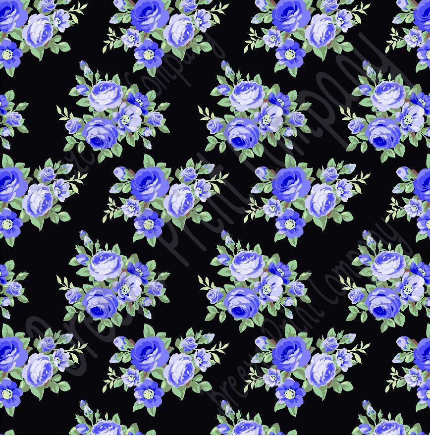 Blue rose floral craft  vinyl sheet - HTV -  Adhesive Vinyl -  with black background flower pattern vinyl  HTV2223 - Breeze Crafts
