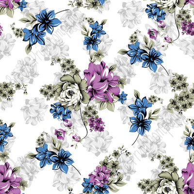 Blue, purple and gray floral craft  vinyl sheet - HTV -  Adhesive Vinyl -  flower pattern vinyl  HTV2209 - Breeze Crafts