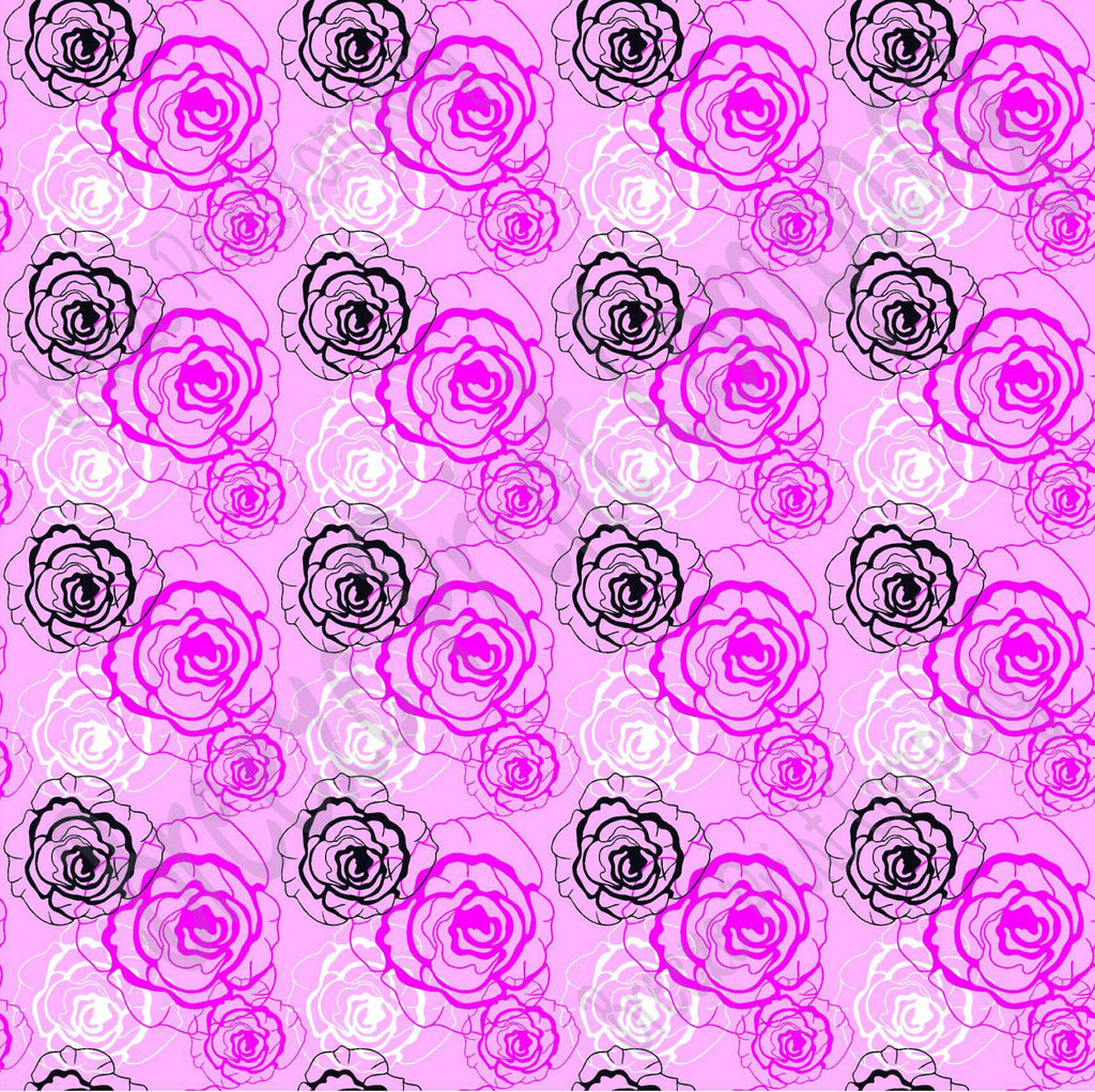 Magenta, light pink, black and white floral craft  vinyl sheet - HTV -  Adhesive Vinyl -  flower pattern vinyl  HTV2212