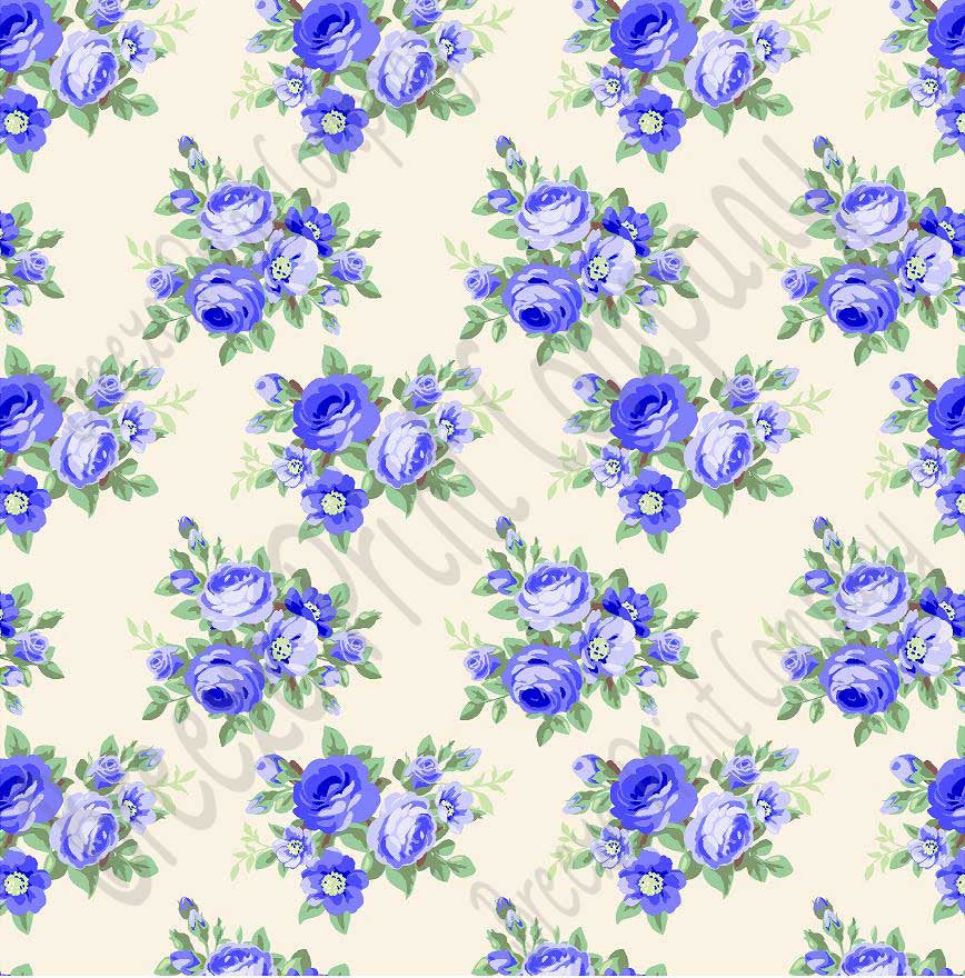 Blue rose floral craft  vinyl sheet - HTV -  Adhesive Vinyl -  with off-white light beige background flower pattern vinyl  HTV2214 - Breeze Crafts
