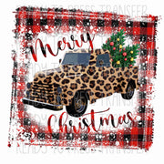 leopard print vintage old truck and christmas tree, merry christmas, buffalo plaid sublimation