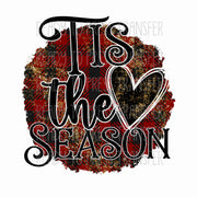 tis the season sublimation transfer, red buffalo plaid, heart, faux glitter