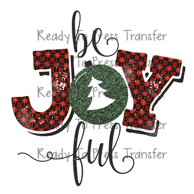 Be Joyful - Christmas Sublimation Transfer T240 red plaid and green glitter ornament