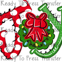 Joy - Doodle Letter Christmas Sublimation Transfer T244 wreath