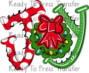 Joy - Doodle Letter Christmas Sublimation Transfer T244 wreath