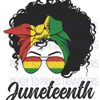 Juneteenth Direct To Film Transfer. DTF prints ready to press, curly hair and sunglasses