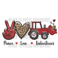 Peace Love Valentines Day Sublimation Transfer, tractor with hearts